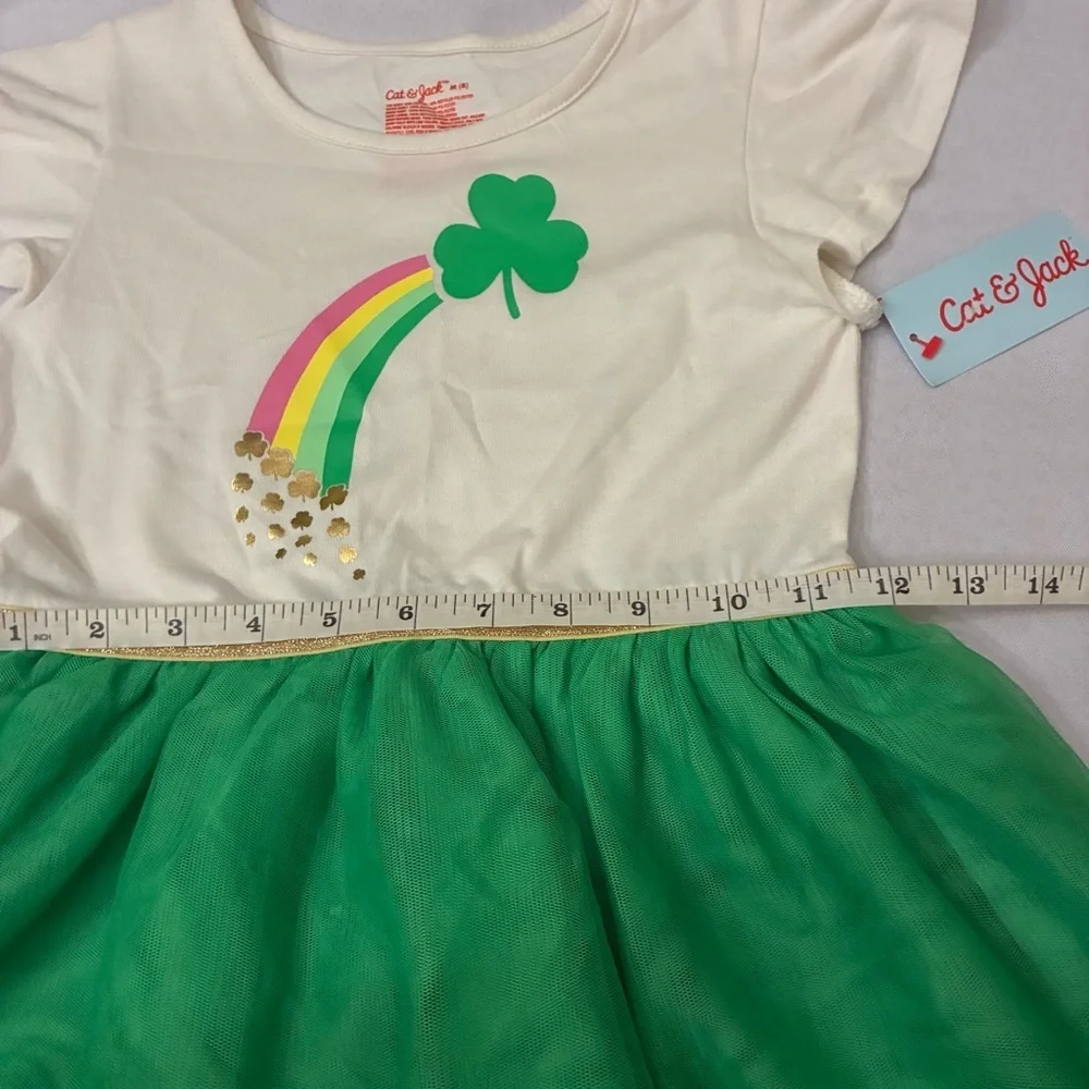 Cat & Jack Girls' St. Patrick's Day Tiered Tulle Short Sleeve Dress Size M/8